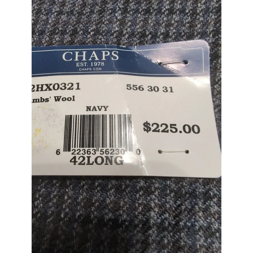 CHAPS SPORT COAT MEN'S 42L NAVY BLUE Lambswool Houndstooth 2 Button Blazer